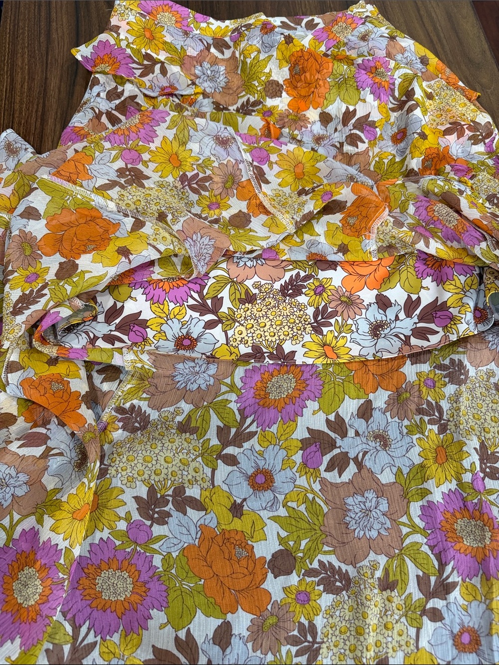 Veronica Beard 100% Silk Floral Ruffle Maxi Skirt - Orange, Pink & Yellow Size 6 - Picture 9 of 10